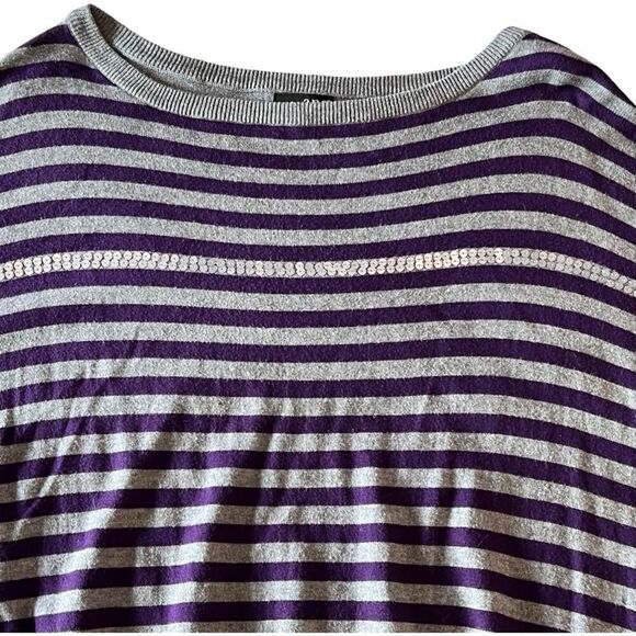 A.N.A. Purple Lightweight Striped Purple Gray Sequins Sweater Large - Picture 6 of 14